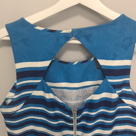 Gabby Skye Blue Stripped Fit and Flare Dress - Picture 4 of 7